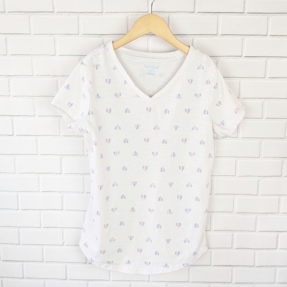 Cat & Jack Heart White Tee Kids Girls Large 10/12